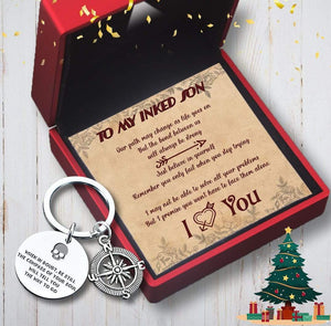 Compass Keychain - Tattoo - To My Son - I Love You - Gkw16009