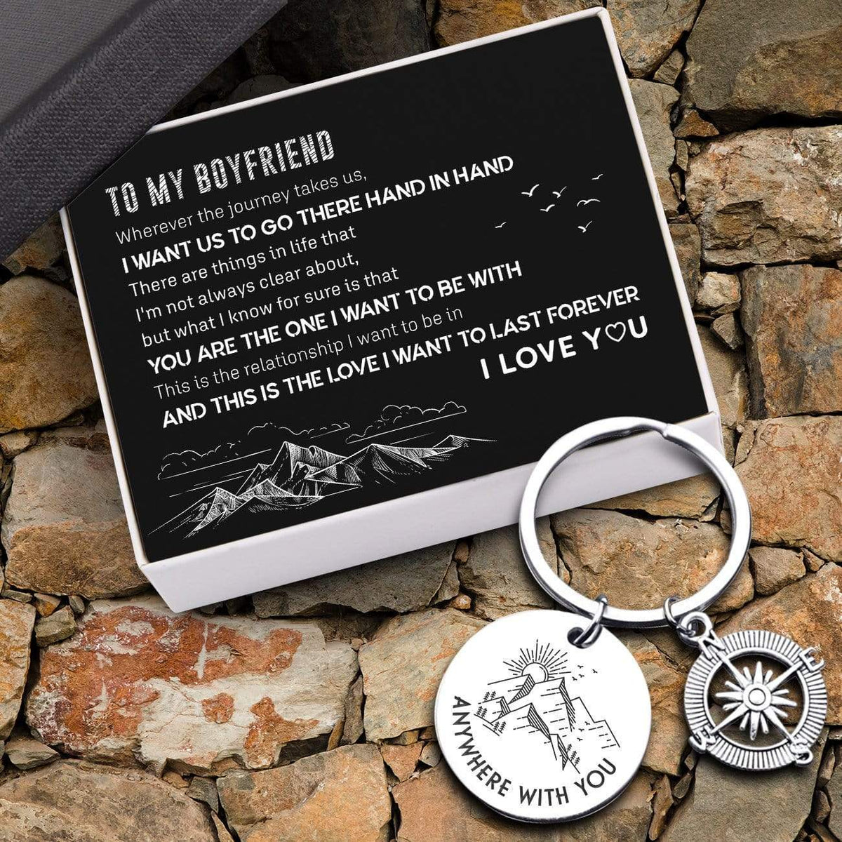 Compass Keychain - Travel - To My Boyfriend - I Want Us To Go There Hand In Hand - Gkw12001