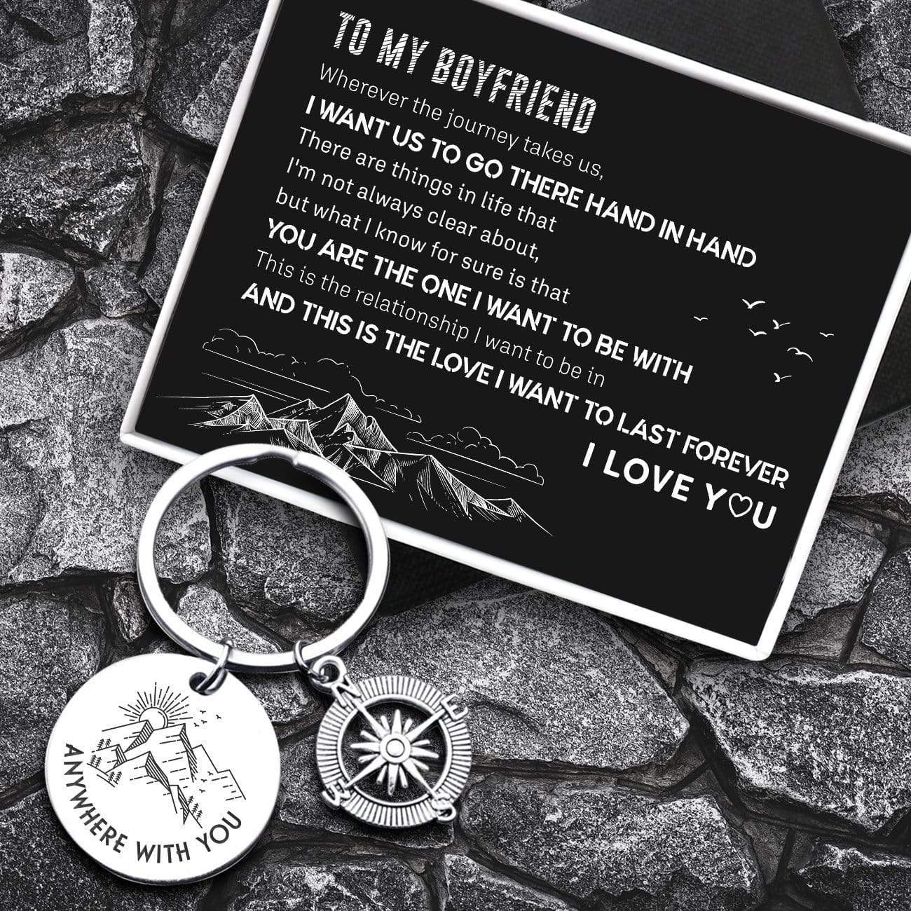 Compass Keychain - Travel - To My Boyfriend - I Want Us To Go There Hand In Hand - Gkw12001