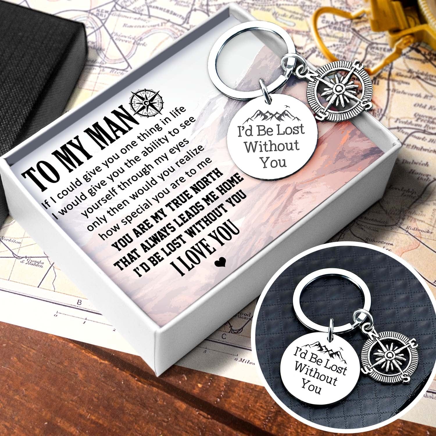 Compass Keychain - Travel - To My Man - I Love You - Gkw26024