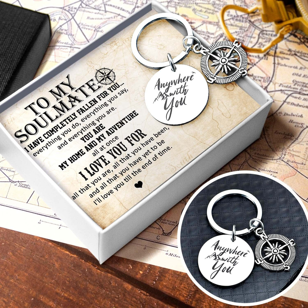 Compass Keychain - Travel - To My Soulmate - I Love You For - Gkw13017