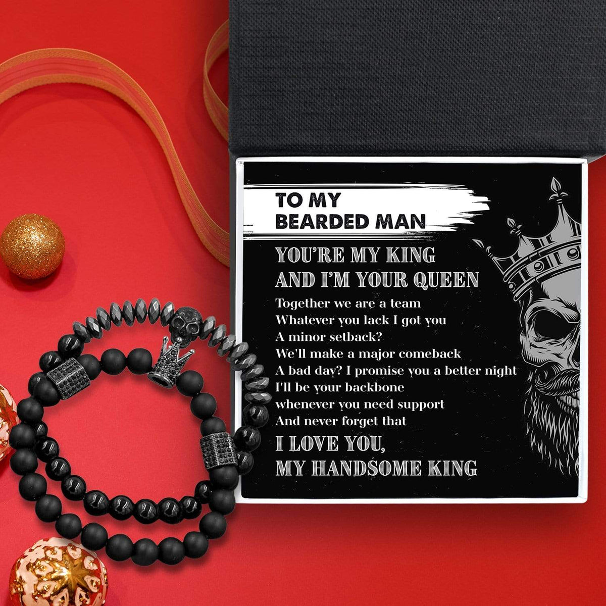 Couple Crown And Skull Bracelets - Beard - To My Bearded Man - I'll Be Your Backbone Whenever You Need Support - Gbu26014