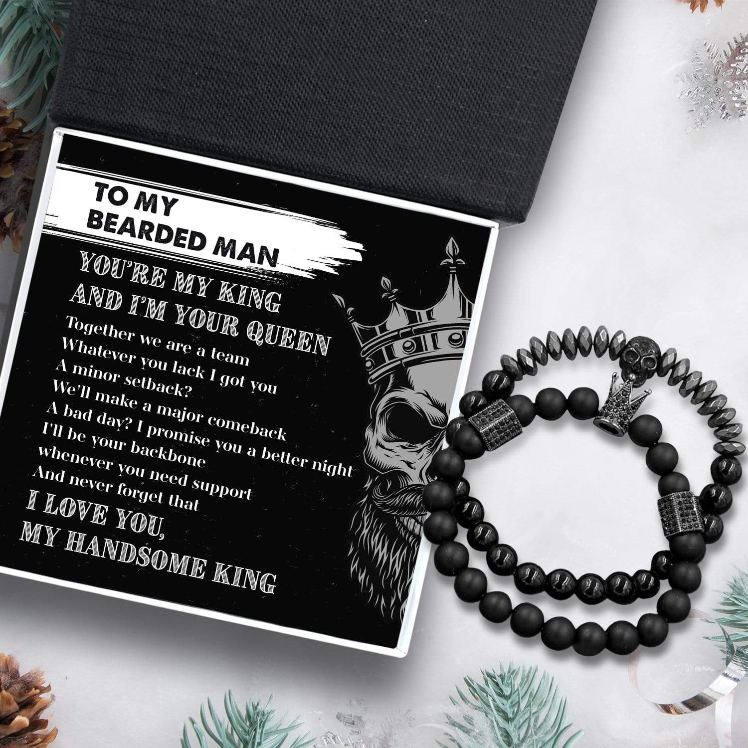 Couple Crown And Skull Bracelets - Beard - To My Bearded Man - I'll Be Your Backbone Whenever You Need Support - Gbu26014