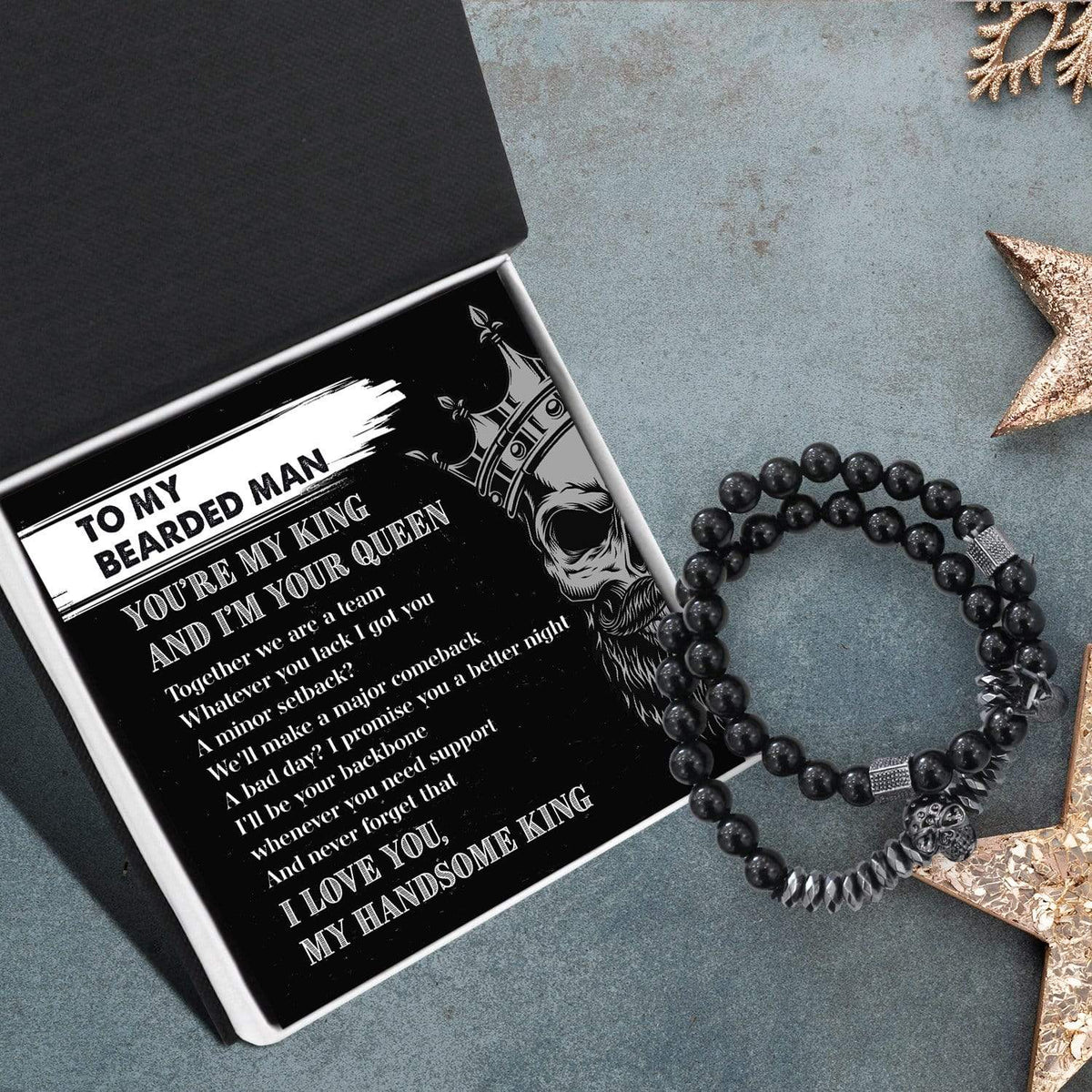 Couple Crown And Skull Bracelets - Beard - To My Bearded Man - I'll Be Your Backbone Whenever You Need Support - Gbu26014