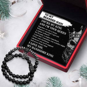 Couple Crown And Skull Bracelets - Beard - To My Bearded Man - I'll Be Your Backbone Whenever You Need Support - Gbu26014