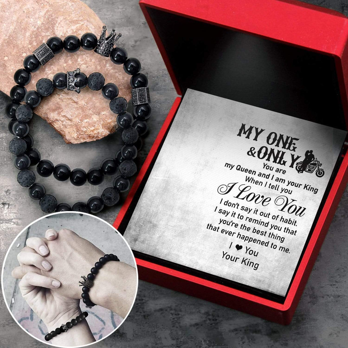 Couple Crown and Skull Bracelets - Biker - To My Queen - My One And Only - Gbu13004