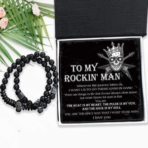 Couple Crown And Skull Bracelets - Guitar - To My Rockin' Man - You Are The Beat In My Heart - Gbu26015