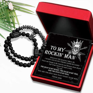 Couple Crown And Skull Bracelets - Guitar - To My Rockin' Man - You Are The Beat In My Heart - Gbu26015