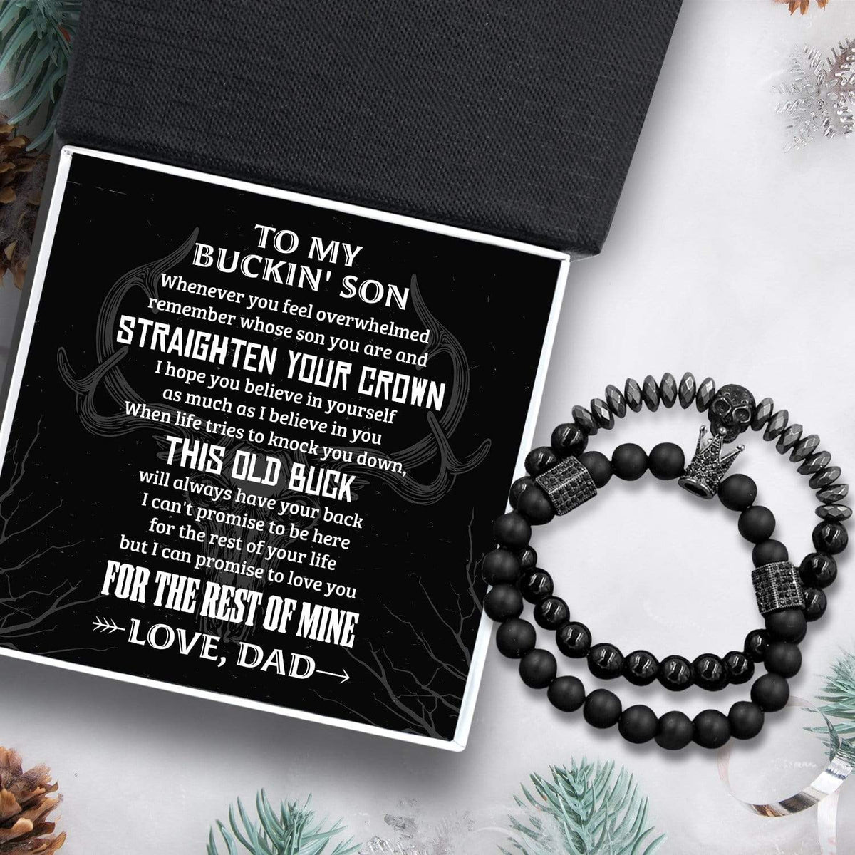 Couple Crown and Skull Bracelets - Hunting - To My Buckin' Son - I Hope You Believe In Yourself - Gbu16003