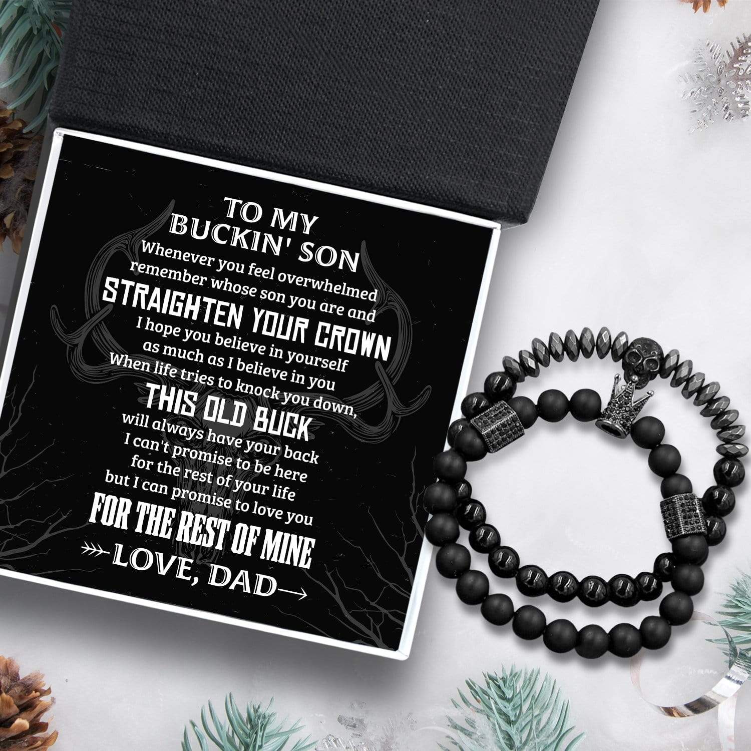 Couple Crown and Skull Bracelets - Hunting - To My Buckin' Son - I Hope You Believe In Yourself - Gbu16003