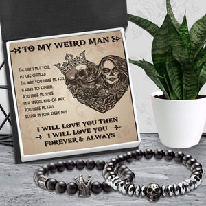 Couple Crown and Skull Bracelets - Skull & Tattoo - To My Man - Deeper In Love Every Day - Gbu26011