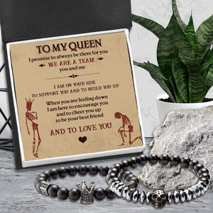Couple Crown and Skull Bracelets - Skull & Tattoo - To My Queen - I Am Here To Encourage You - Gbu13005