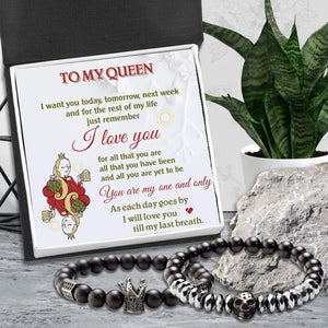 Couple Crown and Skull Bracelets - Skull & Tattoo - To My Queen - You Are My One And Only - Gbu13004
