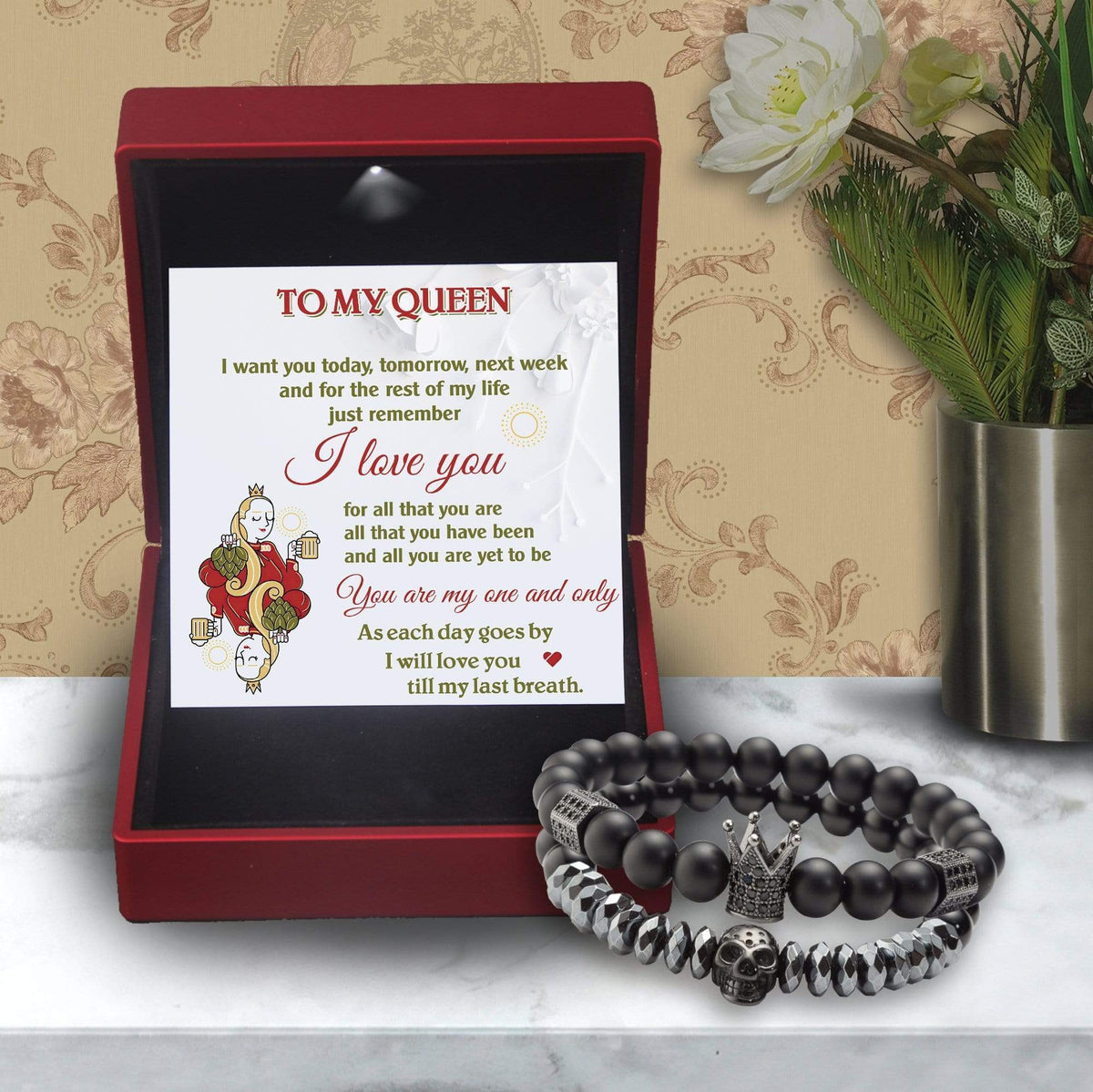 Couple Crown and Skull Bracelets - Skull & Tattoo - To My Queen - You Are My One And Only - Gbu13004