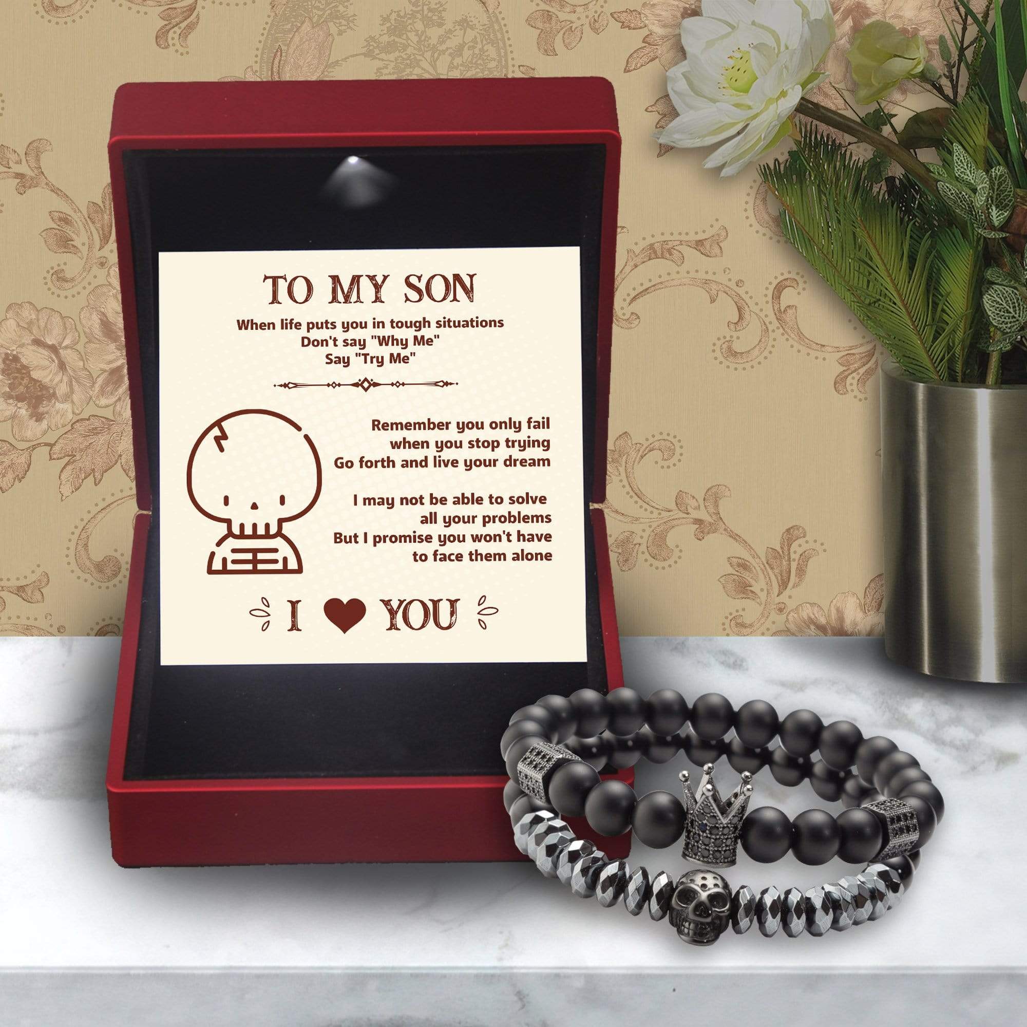 Couple Crown and Skull Bracelets - Skull & Tattoo - To My Son - Go Forth And Live Your Dream - Gbu16001