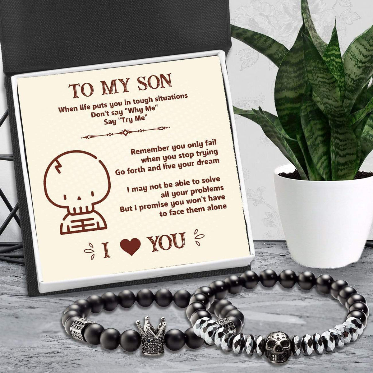 Couple Crown and Skull Bracelets - Skull & Tattoo - To My Son - Go Forth And Live Your Dream - Gbu16001