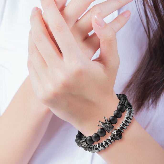 Couple Crown and Skull Bracelets - Skull & Tattoo - To My Soulmate - I Love You To The Bones & Back  - Gbu13006