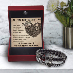Couple Crown and Skull Bracelets - Skull & Tattoo - To My Wife - Never Give Up On Us - Gbu15001