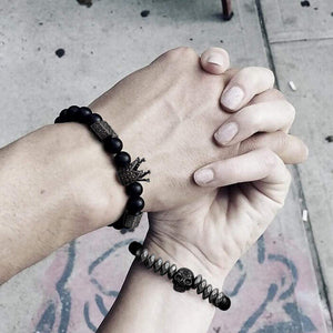 Couple Crown and Skull Bracelets - Skull & Tattoo - To My Wife - Never Give Up On Us - Gbu15001