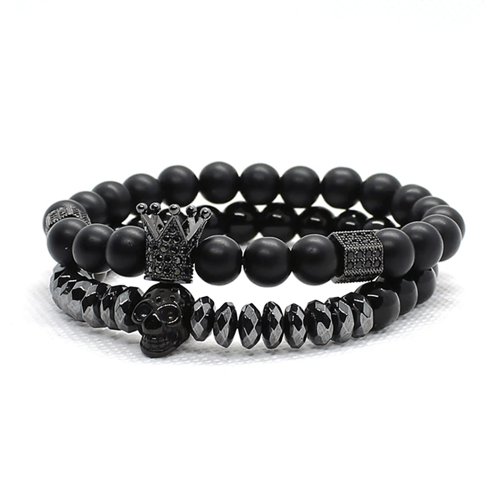 Couple Crown and Skull Bracelets - Skull & Tattoo - To My Wife - Never Give Up On Us - Gbu15001