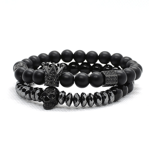Couple Crown and Skull Bracelets - Skull & Tattoo - To My Wife - Never Give Up On Us - Gbu15001