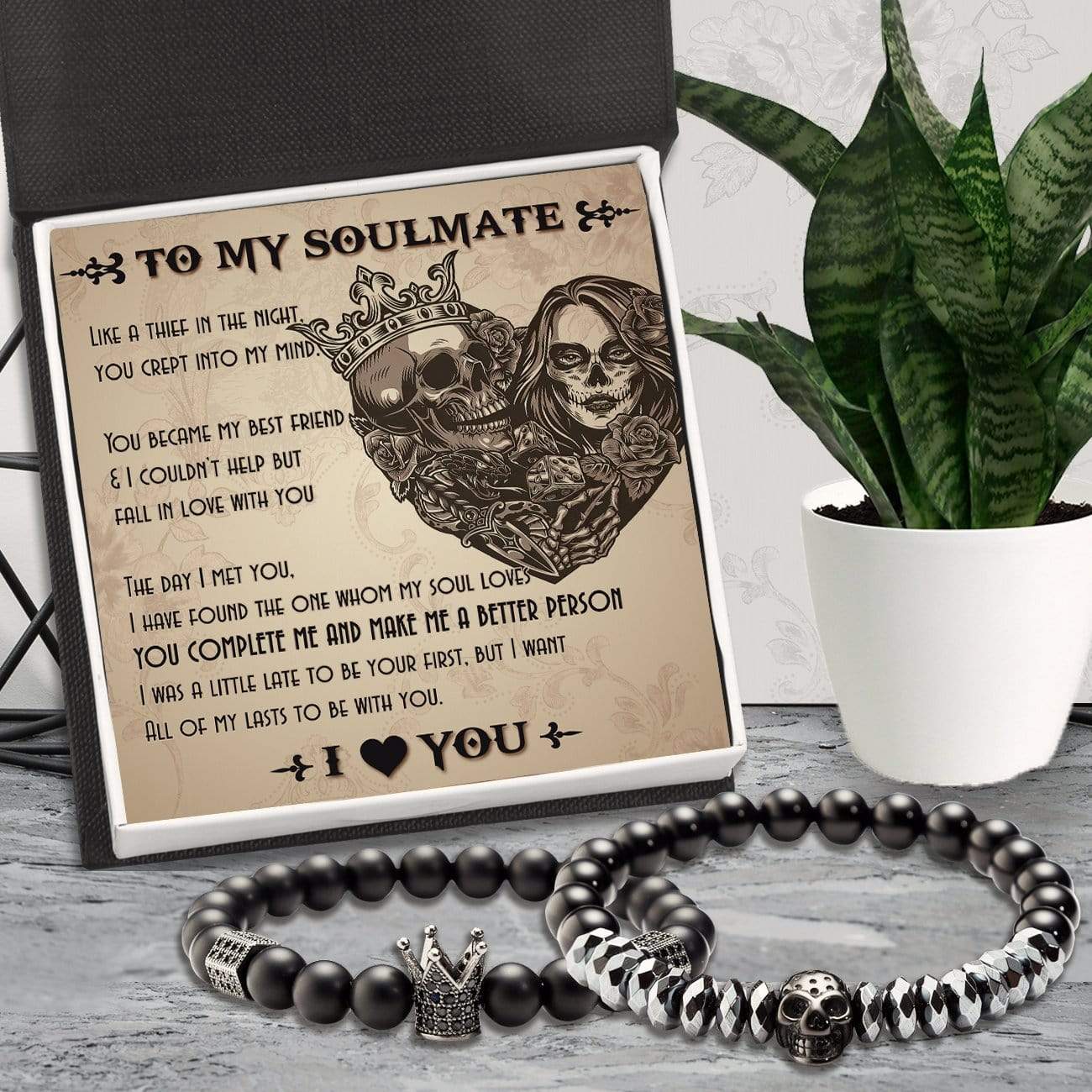 Couple Crown and Skull Bracelets - Skull & Tattoos - To Couple - I Love You - Gbu26009
