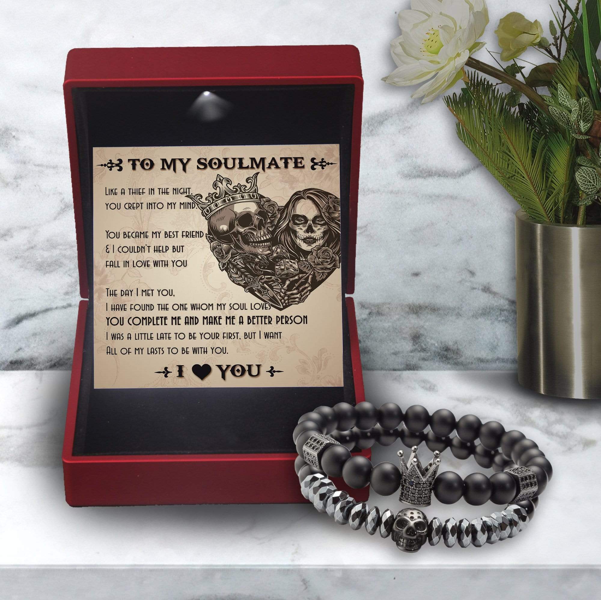 Couple Crown and Skull Bracelets - Skull & Tattoos - To Couple - I Love You - Gbu26009