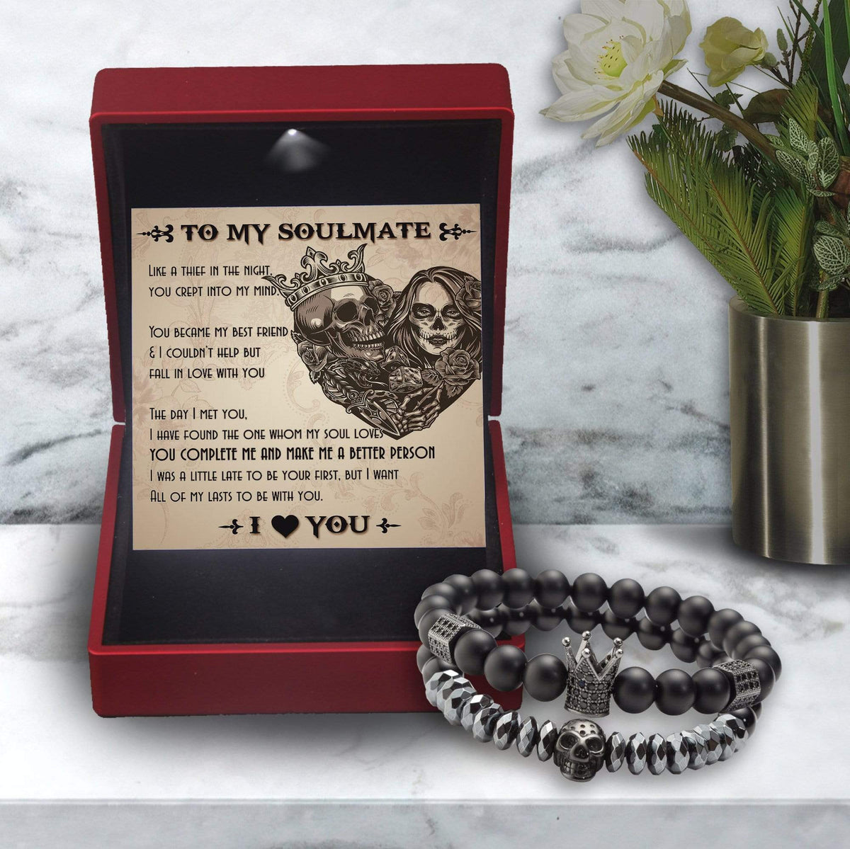 Couple Crown and Skull Bracelets - Skull & Tattoos - To Couple - I Love You - Gbu26009