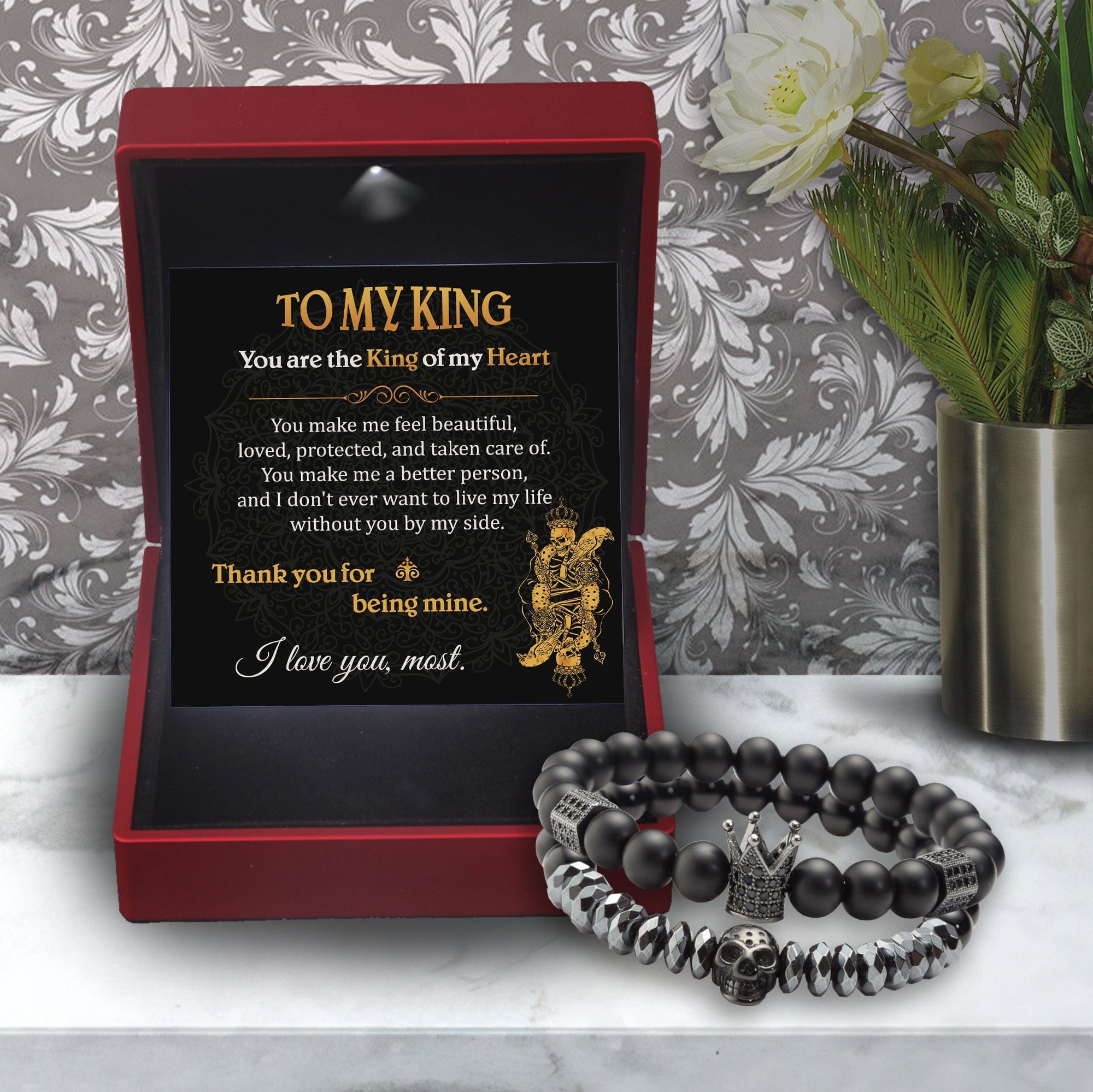 Couple Crown and Skull Bracelets - Skull & Tattoos - To My Man - I Love You, most - Gbu26018