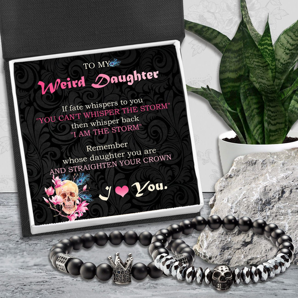 Couple Crown and Skull Bracelets - Skull - To My Daughter - I Love You - Gbu17001