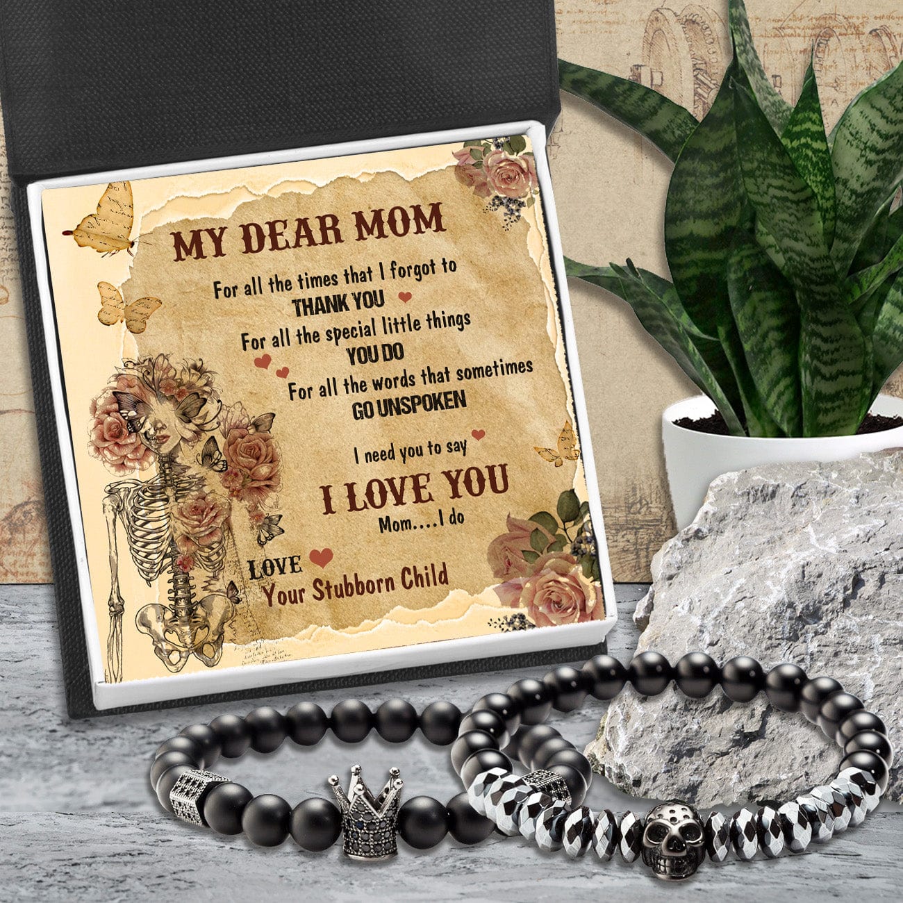 Couple Crown and Skull Bracelets - Skull - To My Mom - I Love You - Gbu19002