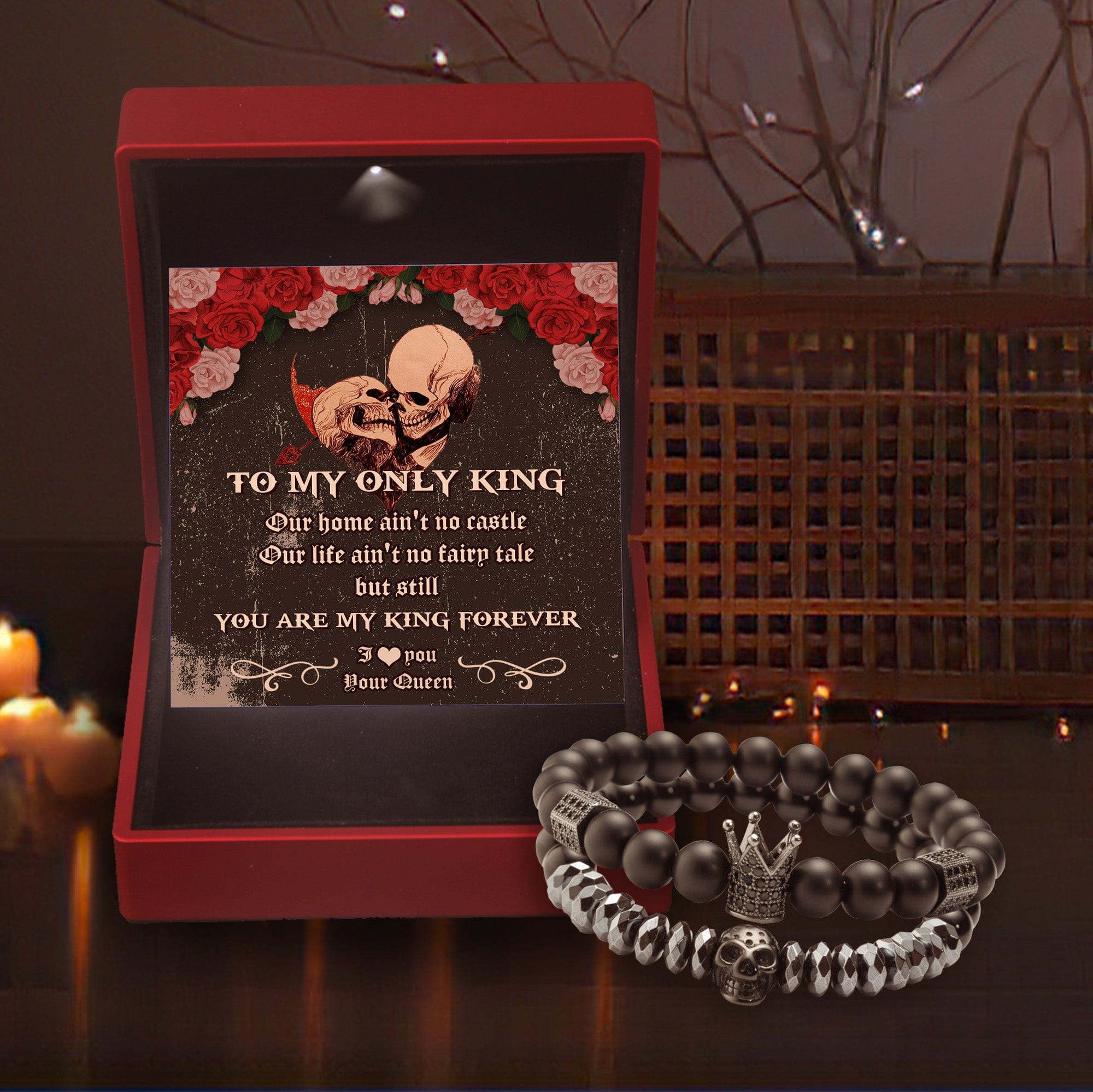 Couple Crown and Skull Bracelets - Skull - To My Only King - You Are My King Forever - Gbu26019