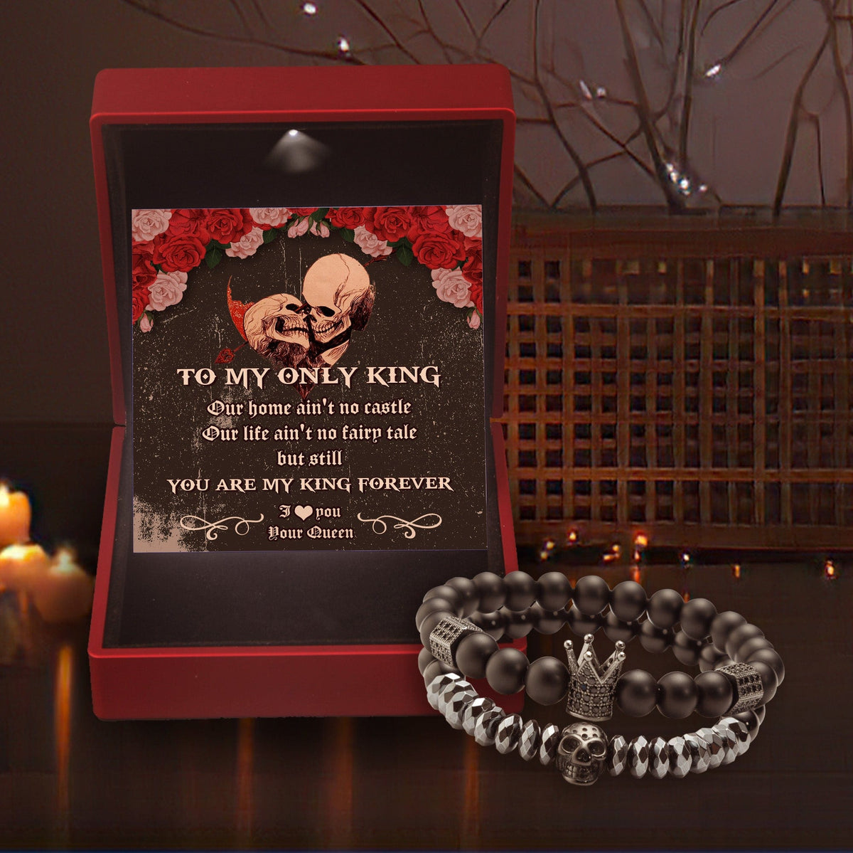 Couple Crown and Skull Bracelets - Skull - To My Only King - You Are My King Forever - Gbu26019