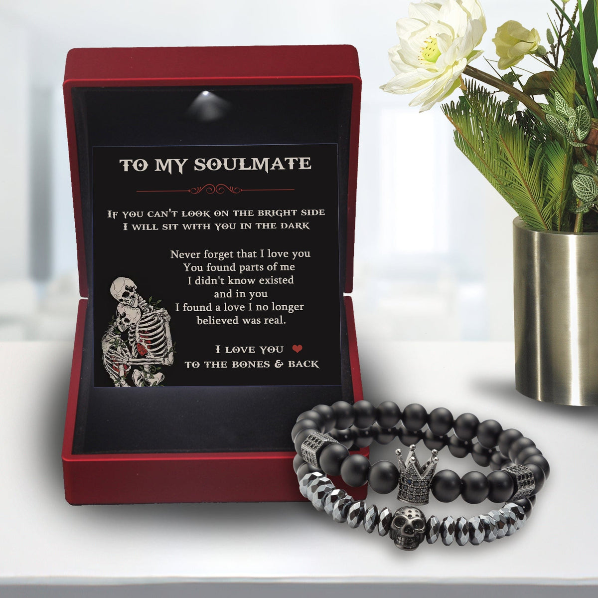 Couple Crown and Skull Bracelets - Skull - To My Soulmate - Never forget that I love you - Gbu13008