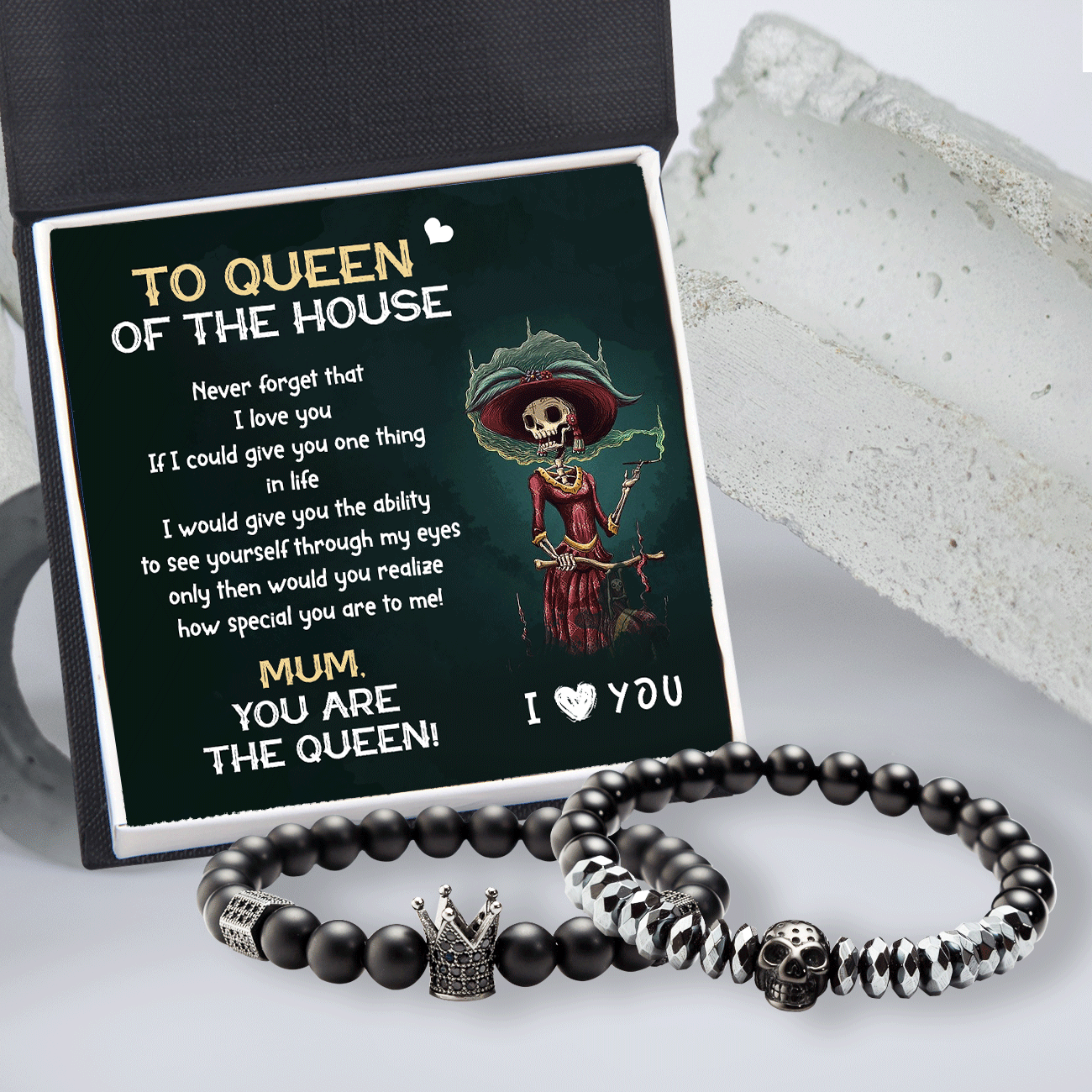 Couple Crown and Skull Bracelets - Skull - To The Queen Of The House - How Special You Are To Me - Gbu19009
