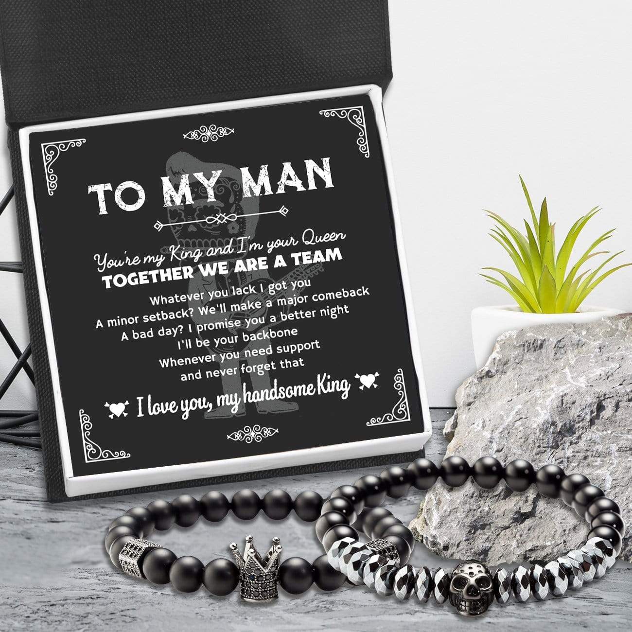 Couple Crown and Skull Bracelets - To My Man - You Are My King And I Am Your Queen - Gbu26003