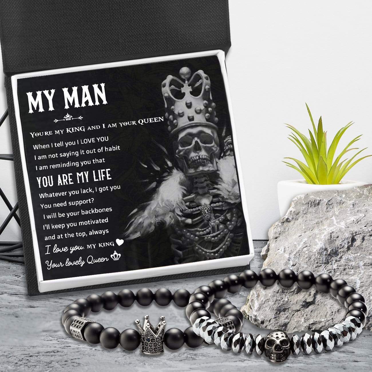 Couple Crown and Skull Bracelets - To My Man - You Are My Life - Gbu26002