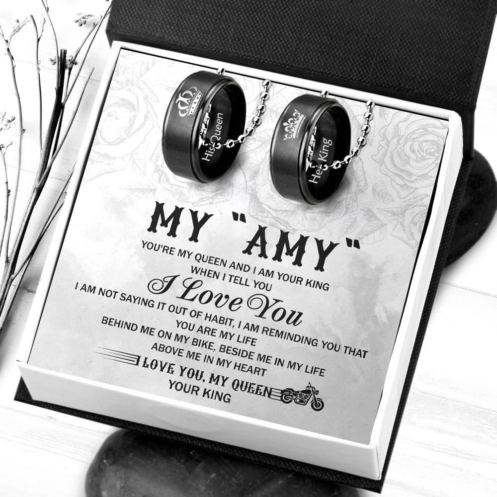 Couple Pendant Necklaces - Her King His Queen Crown Letter Necklaces - For Biker's Old Lady - Gnw13001