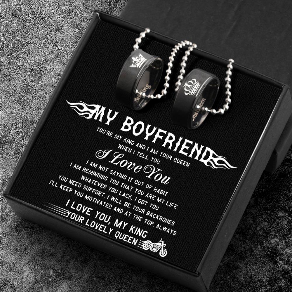 Couple Pendant Necklaces - Her King His Queen Crown Letter Necklaces - For Classic Bike Boyfriend - Gnw12001