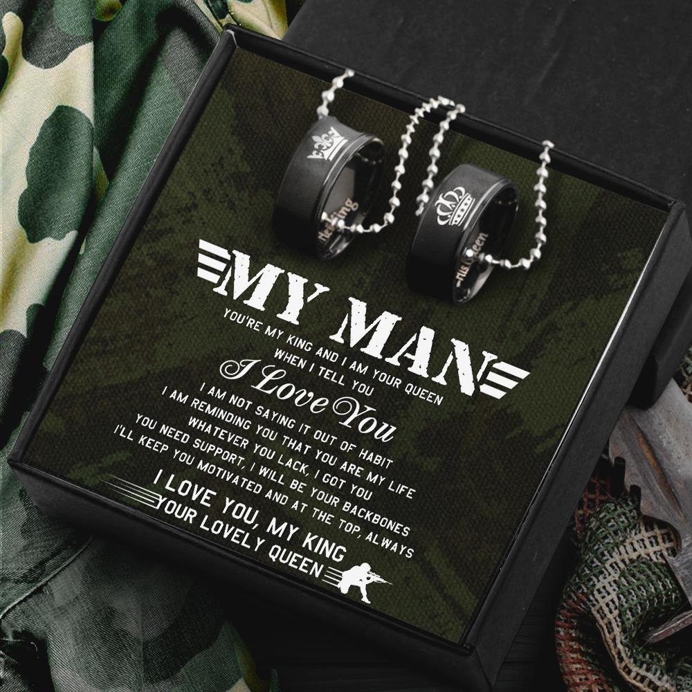 Couple Pendant Necklaces - Her King His Queen Crown Letter Necklaces - For Military Man - GNW26003