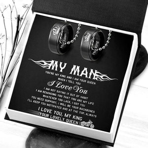 Couple Pendant Necklaces - Her King His Queen Crown Letter Necklaces - For Old School Biker - Gnw26001