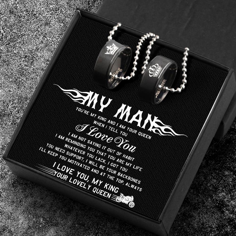 Couple Pendant Necklaces - Her King His Queen Crown Letter Necklaces - For Super Bike Man - GNW26002