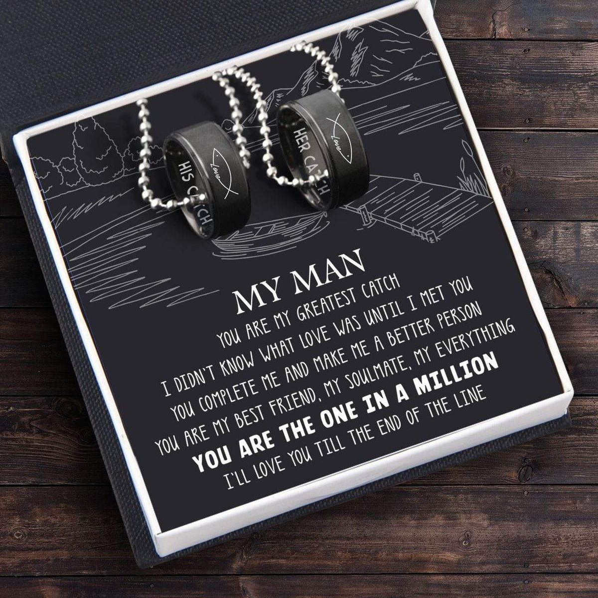 Personalized Couple Pendant Necklaces - His Catch and Her Catch Necklaces - Fishing Lovers - To My Man - Gnw26005