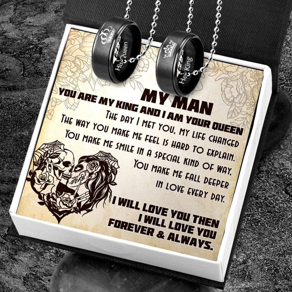 Couple Pendant Necklaces - Skull & Tattoo - To My Man - Deeper In Love Every Day - Gnw26060