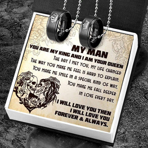Couple Pendant Necklaces - Skull & Tattoo - To My Man - Deeper In Love Every Day - Gnw26060