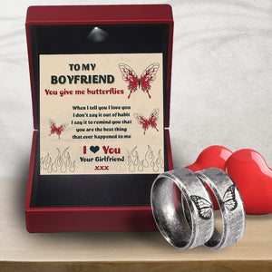 Couple Ring - Butterfly - To My Boyfriend - I Love You - Grlc12001