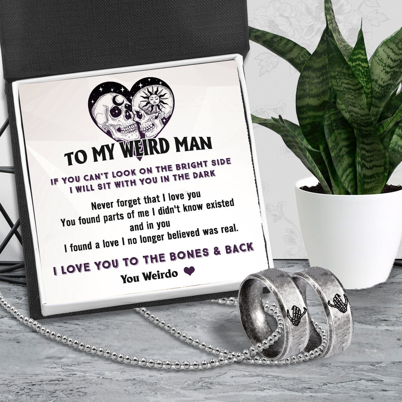 Couple Ring Necklaces - Skull - To My Man - I Love You To The Bones & Back - Gndx26027