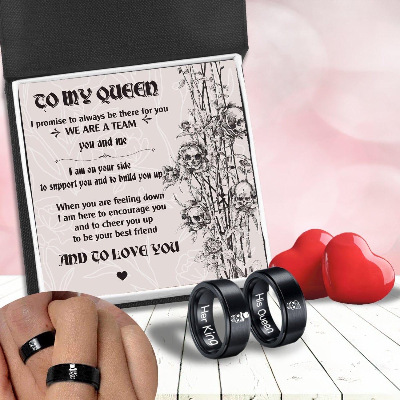 Couple Ring - Skull - To My Queen - I Promise To Always Be There For You - Grlc13002
