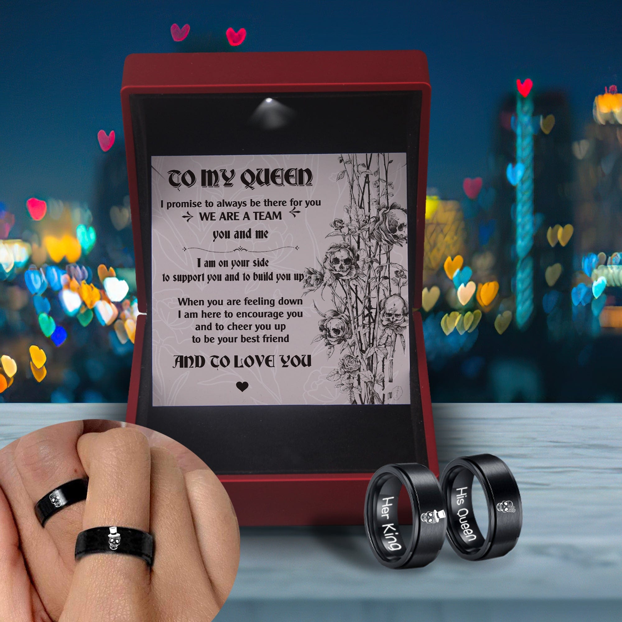 Couple Ring - Skull - To My Queen - I Promise To Always Be There For You - Grlc13002