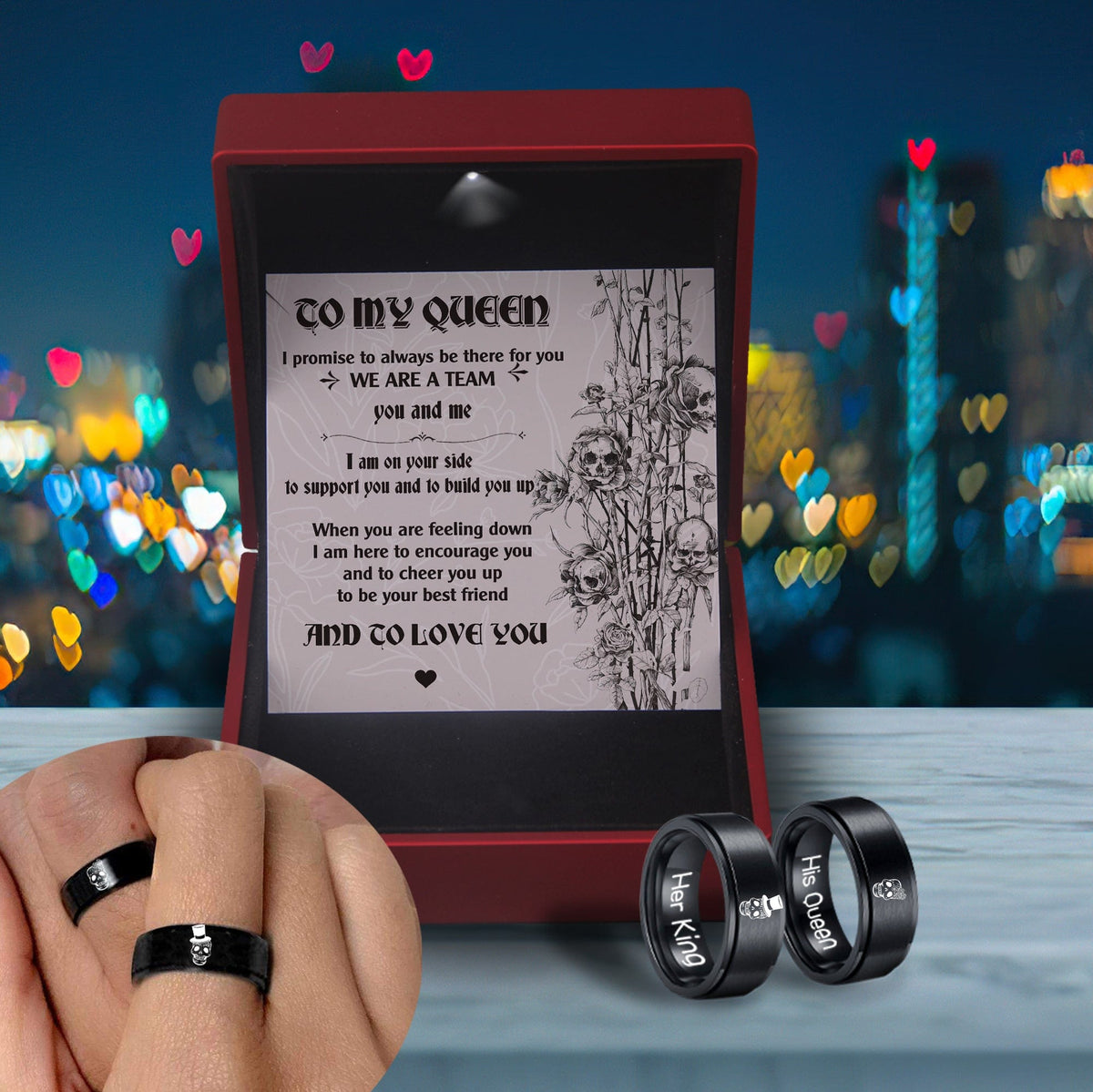 Couple Ring - Skull - To My Queen - I Promise To Always Be There For You - Grlc13002